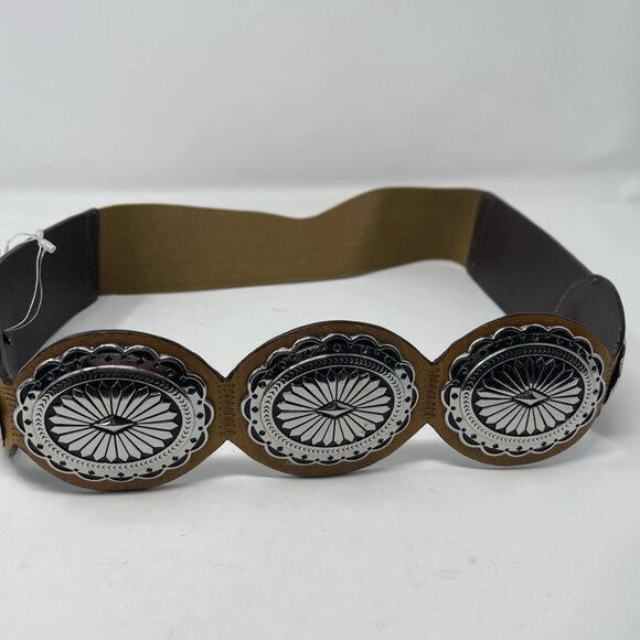 Chicos 3 Brown Genuine Leather Concho Belt Stretch Women's Western - Picture 4 of 7